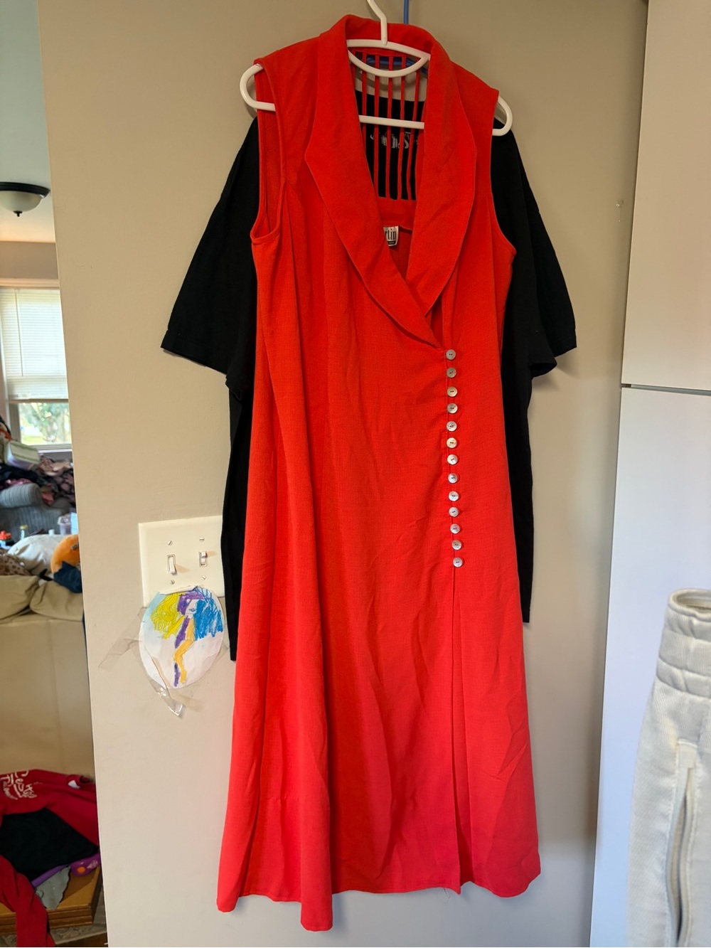 Sheri Martin Vibrant Red Sleeveless Midi Dress with Silver Button Accent